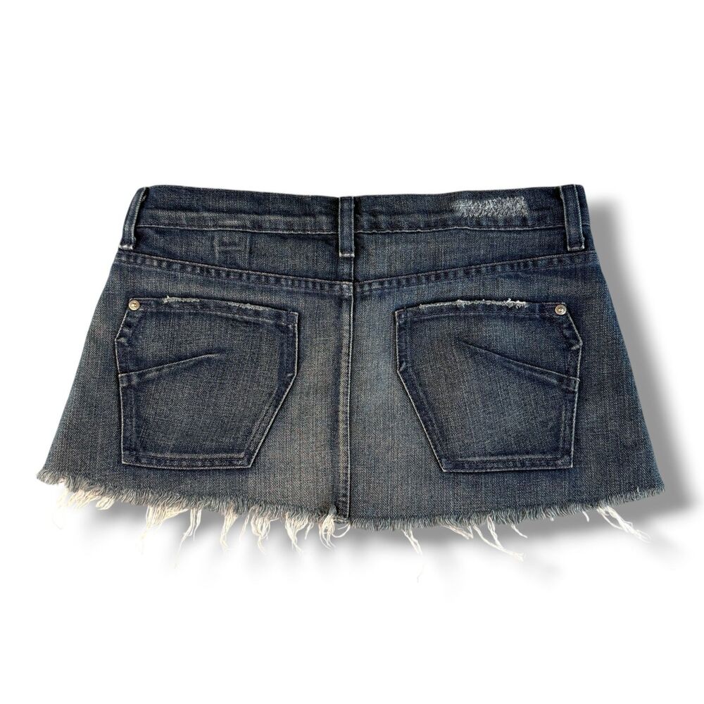James Cured by Seaun Dark Wash Denim Mini Skirt Frayed Hem 90s Casual Size 26 - Picture 2 of 5